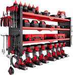 VEVOR Power Tool Organizer Wall Mount, 4-Layer Storage Rack with 8 Drill Holders, Tools Holder and Storage Rack with Side Peg