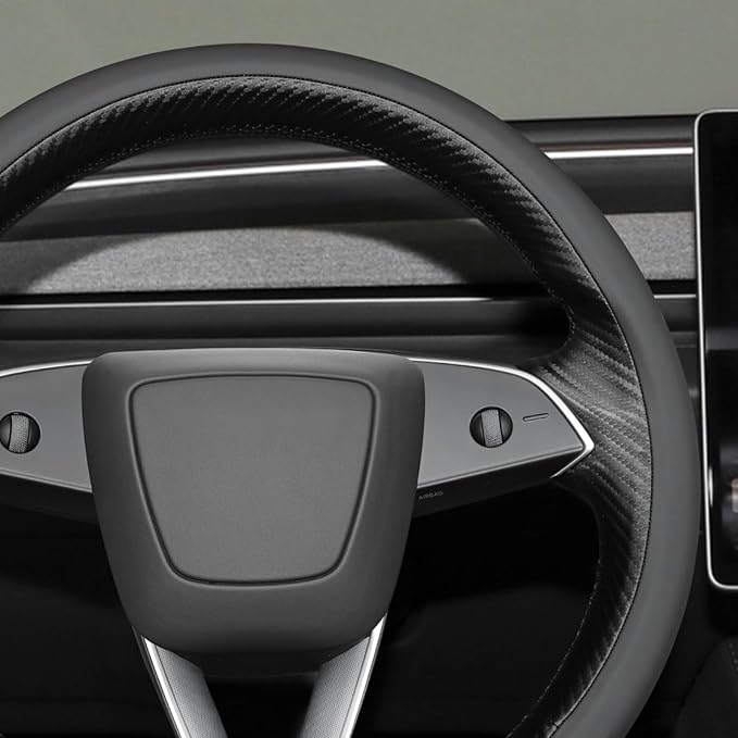 MEWANT DIY Stitching Real Leather Steering Wheel Cover Wrap for Tesla Model 3 Highland 2023-2025/Model Y 2025 Highland for Tesla Model 3/Model Y Accessories(3D Style)