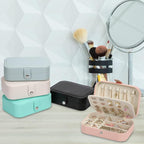 Travel Jewelry Box, PU leather Small Jewelry Organizer For Female Girls, double layer portable mini travel case for storing e