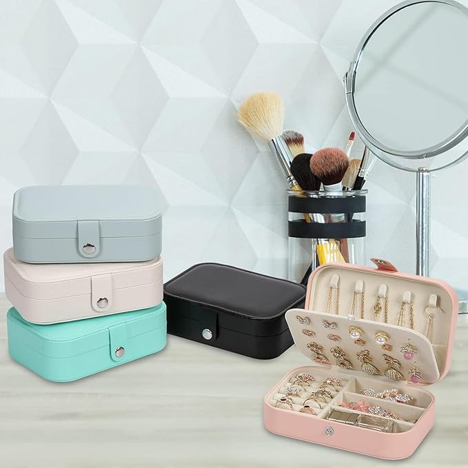 Travel Jewelry Box, PU leather Small Jewelry Organizer For Female Girls, double layer portable mini travel case for storing e