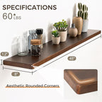 48" Rustic Walnut Wood Floating Shelves, 8 Inch Deep Wall Shelves for Home Decor, Wall Mounted Floating Shelf with Invisible 