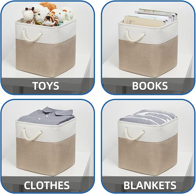 Temary Cube Storage Baskets 4 Pack 13x13 Fabric Cube Storage Bins for Clothes, Large Baskets Boxes with Handles, Canvas Baske