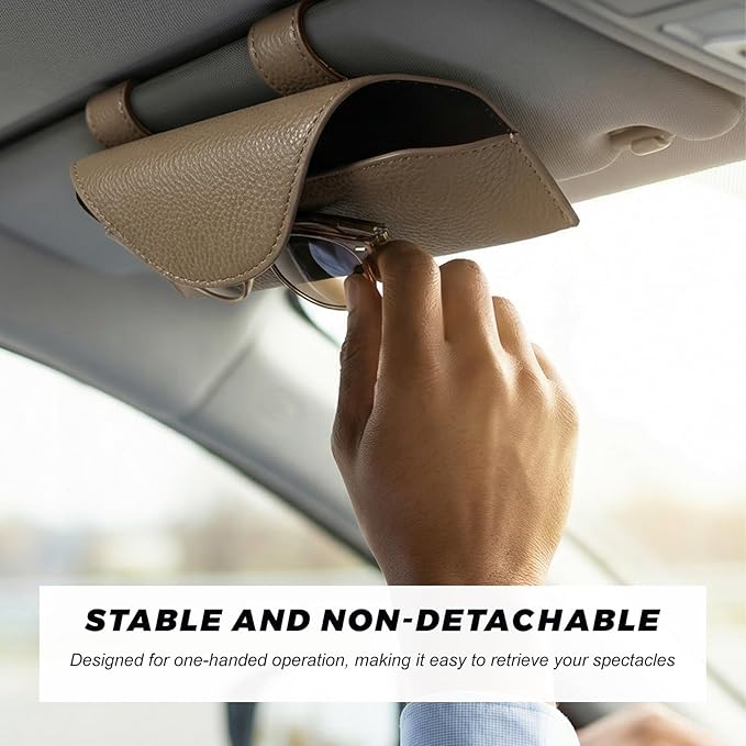 Sunglass Holder for Car Visor, Magnetic Auto Sun Visor Eyeglass Organizer with Dual Back Clips, Leather Glasses Protective Storage Case Universal for Most Vehicles Visors (Brown)