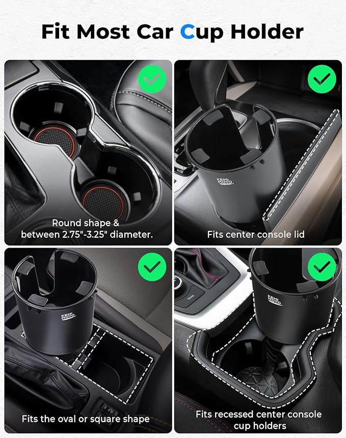 KEMIMOTO Upgraded Car Cup Holder Expander Long Base Model, Compatible with Hydro Flasks Yeti Stanley, Large Cup Holder Adapt 