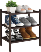 BMOSU 3-Tier Bamboo Small Shoe Rack Premium Stackable Shoe Shelf Storage Organizer for Hallway Closet Living Room Entryway Or