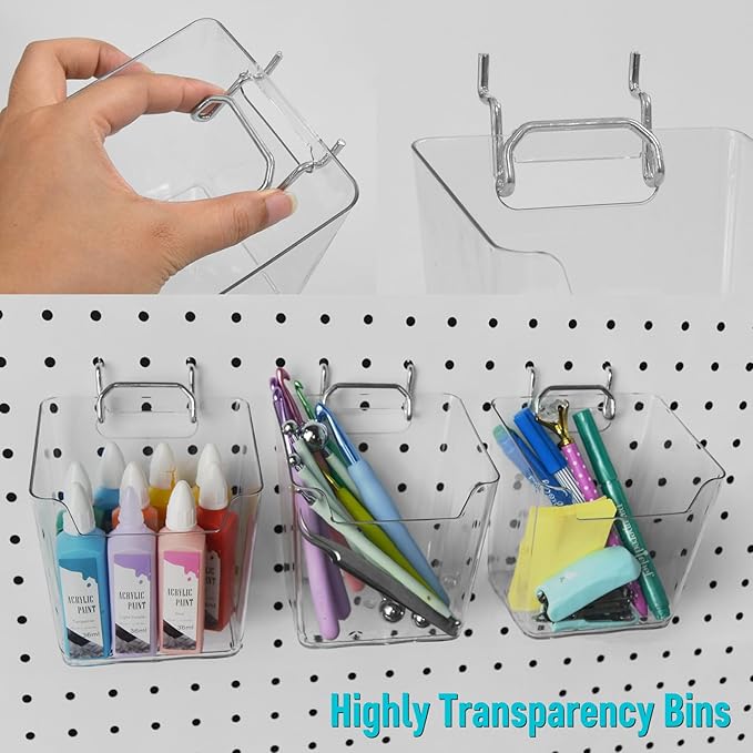 Pegboard Hooks Organizers - Peg Board Baskets Clear Cups Multiple Hangers 33 Pack - Display Shelving Tool Organizer Set for C