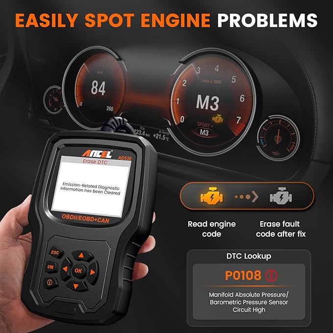 ANCEL AD530 OBD2 Scanner-Upgraded AD310, Car Code Reader for Check Engine Light, Full OBDII Scan Tool for Read & Clear Fault