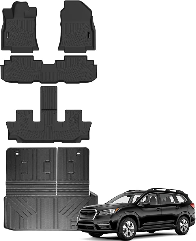 Auxko All Weather Floor Mats & Cargo Mat with Backrest Mat Fit for 2019-2025 Subaru Ascent 7/8 Seats TPE Liners Accessories All Season Guard Odorless Floor & Trunk Mats & Back Seat Protector