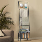 Blanket Ladder Towel Rack with Storage Shelf and Hooks, Decorative Scarf Rack, Throw Blanket Holder Ladder Shelves for Bathro