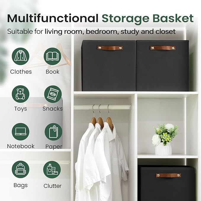 FinishingBo 6-Pack Storage Cubes with Handles & Label Holders Basket, Closet Cube Home Organizer Bins(Black, 13 x 13 x 13 inc