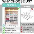 Upgrade 6 Layers Pants Hangers Space Saving, 2Pack Stainless Steel Multifunctional Rack Non Slip S-Type Clothes Jean Hanger C