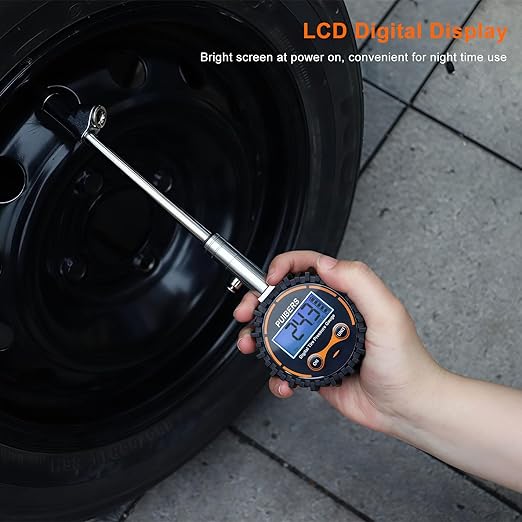 Semi Truck Tire Pressure Gauge Digital 200 PSI, Heavy Duty Dual Head Tire Guage and Backlight LCD Display, Digital Pressure Gauges Certified ANSI B40.1 for Car, Truck, SUV