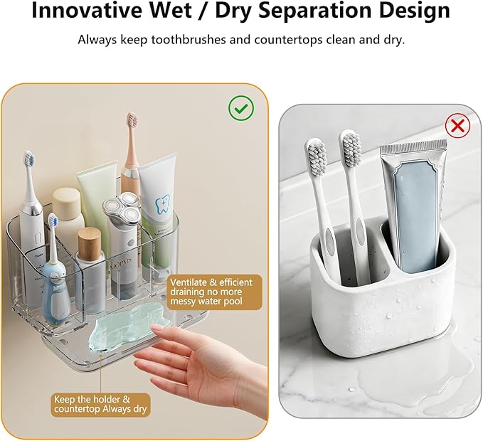 Toothbrush Holders for Bathroom Countertop Organizer, 5 Slots Large Capacity Electric Toothbrush Holder Wall-Mount for Space 