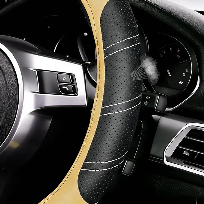 NBTEPEM Customized Auto Car Steering Wheel Cover for Honda Accord, Civic, CR-V, HR-V, Pilot, Microfiber Leather Sport Steerin