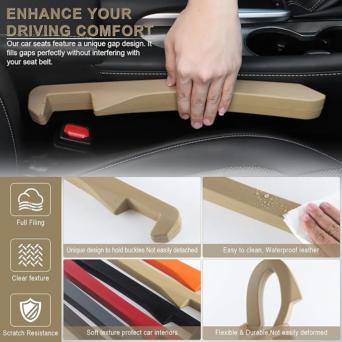 UREHEPO 2pcs Elastic Car Seat Gap Filler Organizer, Universal Interior Car Accessories to Stop Things from Dropping and Add Style for Car SUV and Truck, Fill The Gap Between Seat and Console - Beige