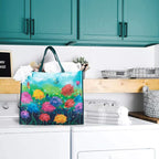 NymphFable 6 Pack Grocery Bags Reusable Butterflies colorful Flowers Shopping Bags Washable Foldable Tote Bag 50LBS