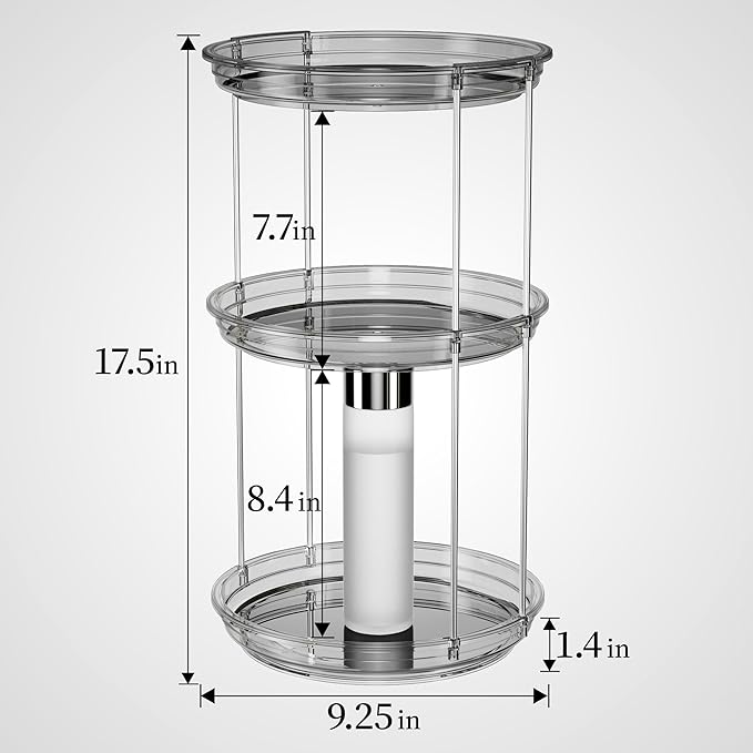 Delamu 3 Tier Rotating Makeup Organizer for Vanity, Skincare Organizer for Bathroom Counter, Spinning Perfume Organizer Cosme