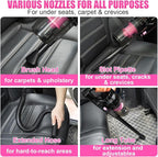 Viewsun Car Vacuum Cordless Rechargeable, 8000PA High Power Handheld Vacuum Cleaner with 17PCS Car Cleaning Kit, Pink Auto Ac