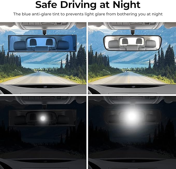 JOYTUTUS Rear View Mirror, Universal 11.81 Inch Panoramic Convex Rearview Interior Clip-on Wide Angle Mirror to Reduce Blind Spot Effectively for Car SUV Trucks - Blue