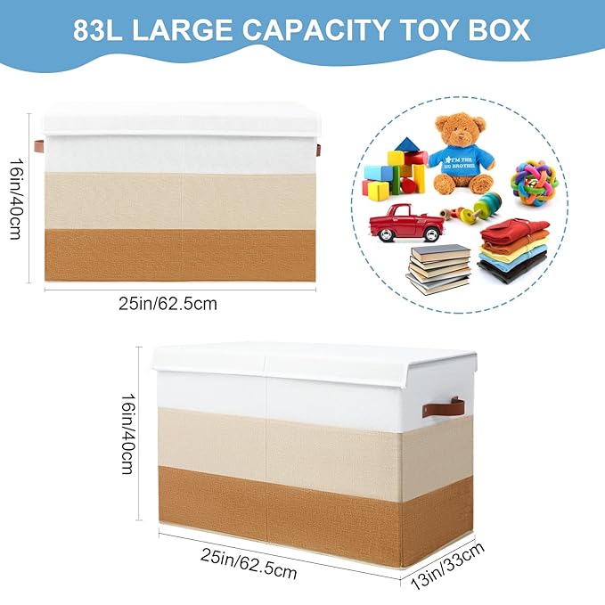 Mayniu Large Toy Box Chest with Divider, Sturdy Toy Storage Bin Organizer Baskets with Lid for Kids, Boys, Girls, Nursery, Li