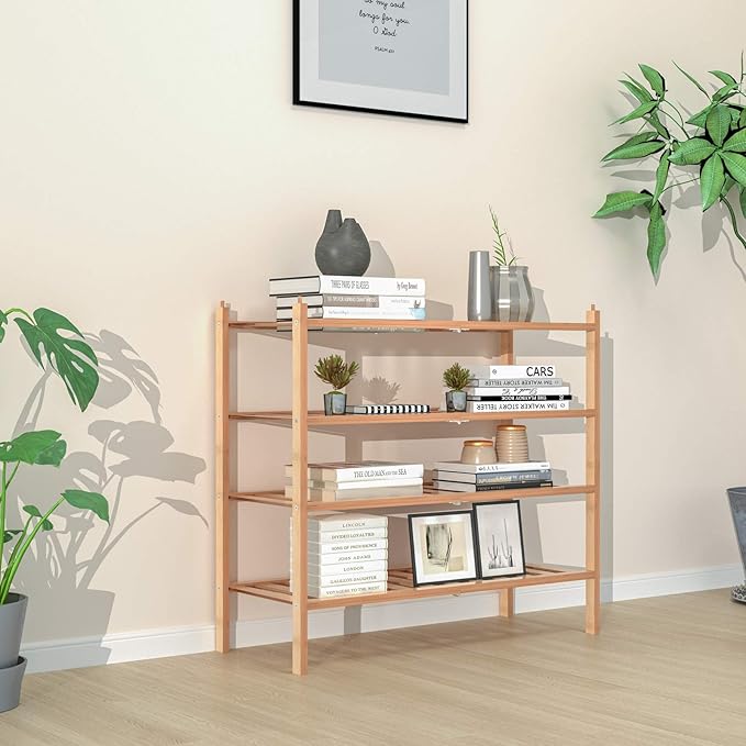 Dranixly Shoe Rack, 2-Tier Bamboo Stackable Shelf Storage Organizer, Stand for Closet, Entryway, Hallway, Bathroom and Living