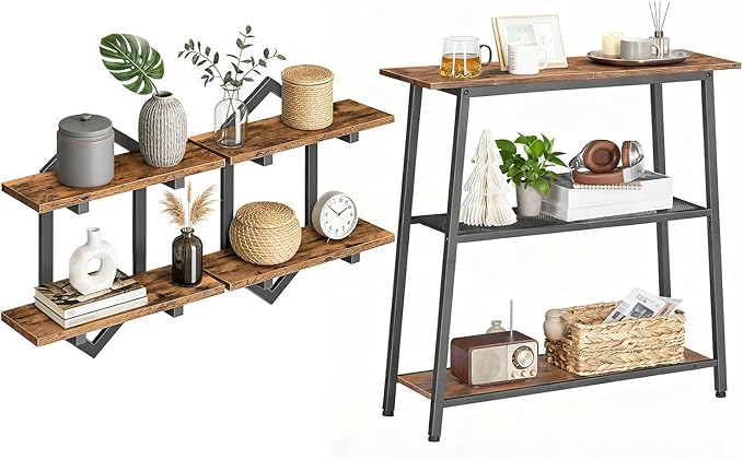 HOOBRO Floating Shelf and Console Table Bundle, Wall Mounted Storage Shelves 2-Tier, Small Entryway Table with Storage Shelve