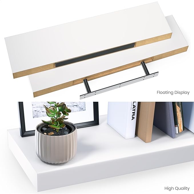 Ballucci Floating Shelves, 24" Wood Wall Shelf Set of 2, with Invisible Brackets for Bathroom, Living Room, Bedroom, Kitchen,