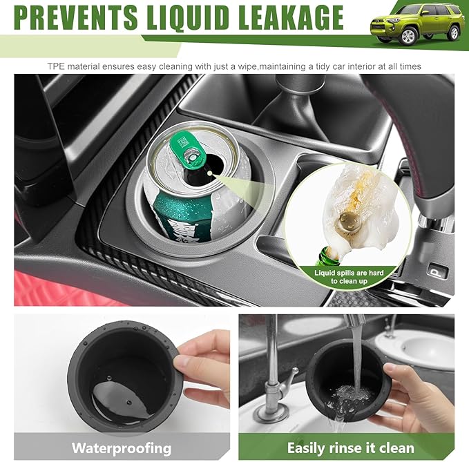 Cup Holder Insert for 2010-2024 Toyota 4Runner Center Console Cupholder Coaster Liner Replaces Mat for 4 Runner Interior Accessories Black(Center Console Left Front, 1PCS)