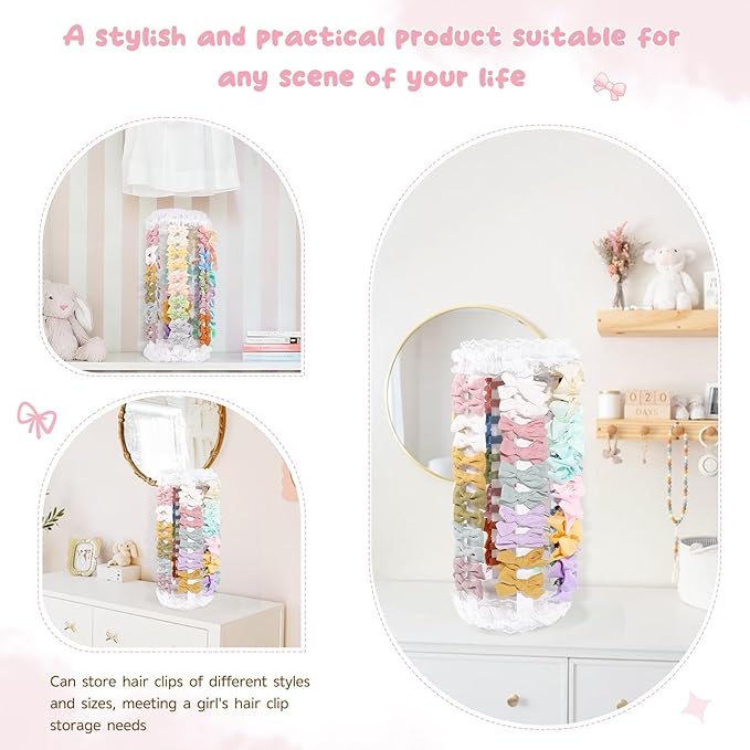 POVETIRE Bow Holder for Girls Hair Bows,Pink Hair Bow Organizer, Hair Clips Stand Hair Accessories Rack Display Decors Baby N