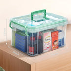 15QT Clear Medicine Organizer Storage Box with Handle & Tray - Thickened Plastic Empty First Aid Box, Multipurpose Medical Co