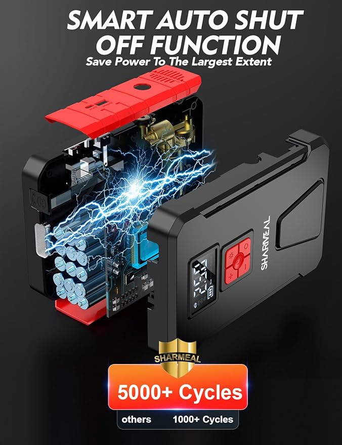 Sharmeal Jump Starter with Air Compressor, 5000A 160PSI Car Jump Starter Battery Pack (10.0L Gas/9.0L Diesel), Battery