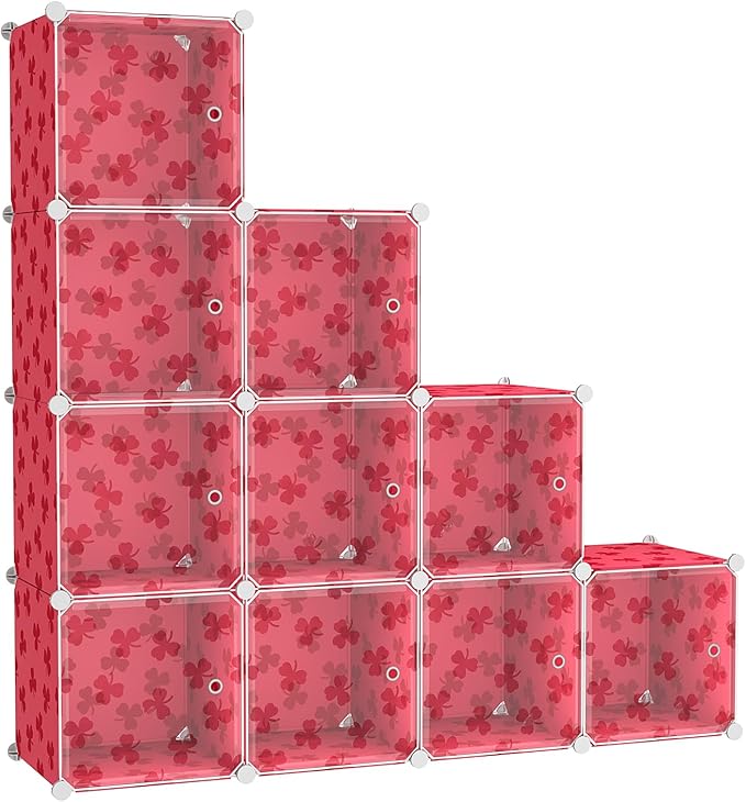 C&AHOME Cube Storage Organizer with Doors, 10-Cube Shelves, DIY Plastic Modular Bookshelf, Closet Clothes Storage Shelving Id