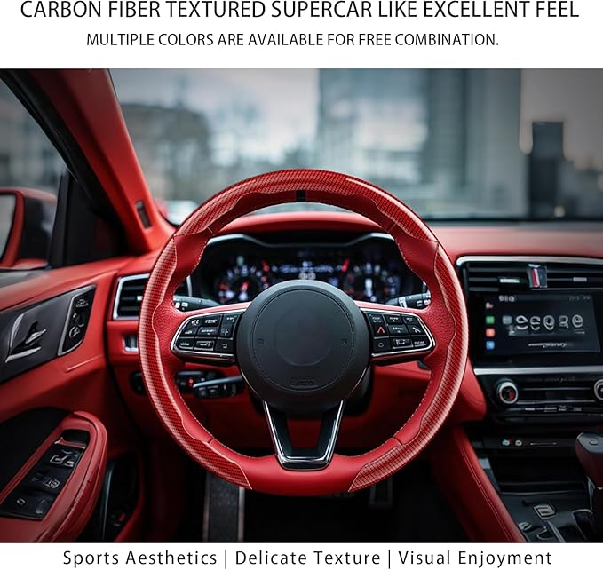 Steering Wheel Covers, 3PCs Leather Anti-Skid Clip on Car Steering Wheel Cover Protector Universal for Most Car Wheel (Burgun