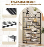 4 Tier Shoe Rack, 32.5" Wide Stackable Sturdy Metal Shoe Shelf Storage Organizer with Height-Adjustable for Entryway, Closet,