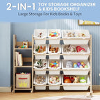 Toy Storage Organizer - Toy Organizers and Storage with Bookshelf, Toy Storage Shelf with 3 Shelves and 12 Storage Bins, Kids