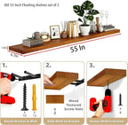 IAE Floating Wall Shelves 55 inch,Bathroom Shelving Wall Mounted,Invisible Shelf Floating Kitchen Shelves,Wooden Wall Shelf w