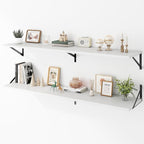 Deep Floating Shelves Wall Mounted, 55"x12" White Wall Shelves with Brackets Set of 2 for Bedroom, Living Room, Bathroom, Kit