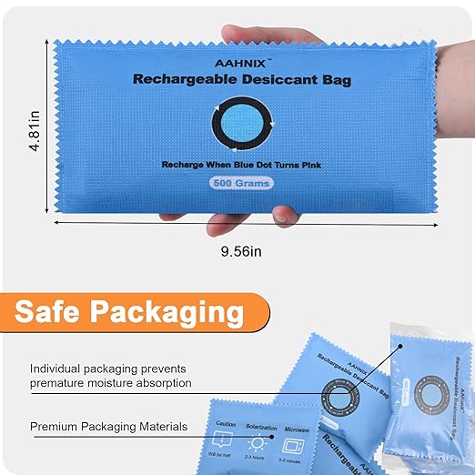 Silica Gel Desiccant Packets, Indicating Moisture Absorbers for Safes, 500g × 2pcs Rechargeable Desiccant Packs for car