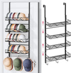 SWTYMIKI Over Door Hat Organizer - 5 Tier Wall Mounted Hat Rack with 4 Adjustable Metal Basket and 3 Hooks, Hanging Baseball 