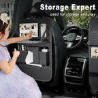 Aiuwo Car Backseat Organizer with Tablet Holder Storage Kick Mat Seat Protector,PU Leather Premium Car SeatBack Organizer r with Foldable Table for Kids Toddlers Travel (Carbon Black, Weave)
