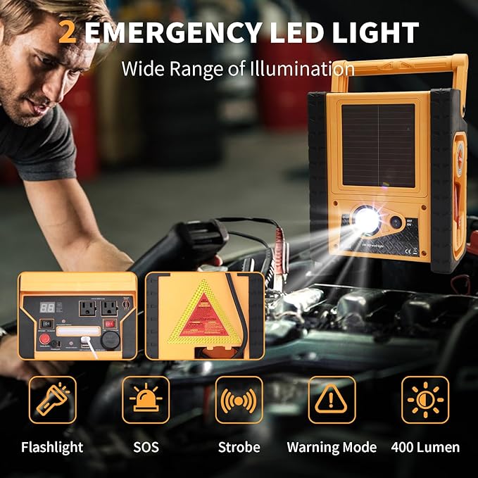 2000A Peak Jump Starter with Air Compressor Portable Power Station with 400W Inverter 12V Car Battery Booster for 8.5L