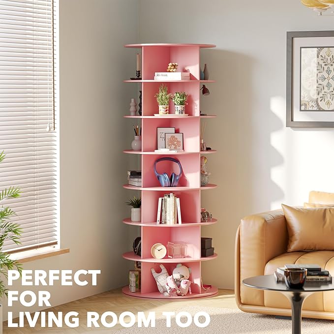 SpaceAid 7 Tier Rotating Shoe Rack Tower, Spinning Shoe Display Lazy Susan, Revolving 360 Shoe Rack Storage Round Carousel, V