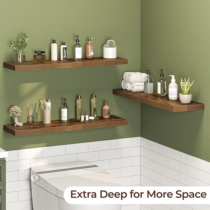 Fun Memories Floating Shelves for Wall 36 Inch Set of 3, Farmhouse Floating Shelves with Invisible Heavy Duty Bracket, 10 Inc