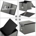 Huolewa Faux Leather File Organizer Box with Lid, Collapsible Hanging File Folder Box Organizer with Plastic Slides, Decorati