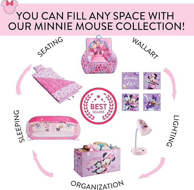 Idea Nuova Disney Minnie Mouse Set of Two Spacious Collapsible Storage Cubes, 10"x10", Minnie Mouse / Pink