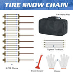 Upgraded Snow Chains 8 Pack, Tire Chains for Passenger Cars, Pickups, and SUVs, Universal Adjustable Emergency Portable Snow 