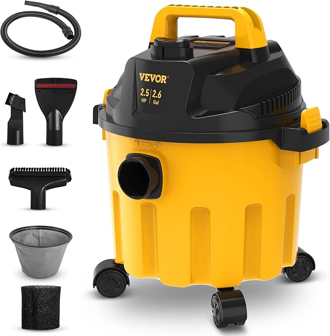 VEVOR 2.6 Gallon 2.5 Peak HP Wet and Dry Shop Vac， Portable Shop Vacuum and Blower 3-in-1 with Filter, Hose and Attachments f