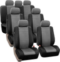 FH Group 3 Row PU Leather 7 Seater Car Seat Covers, Airbag Compatible and Split Bench - Fit Most Car, Truck, SUV, & Van Black