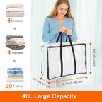 Vieshful 5 Pack Clear Comforter Storage Bag, 40L Clothes Storage Bag with Zipper Closet Organizer, Plastic Storage Containers