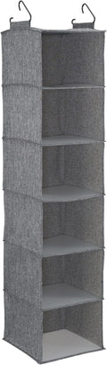 Household Essentials 6 Shelf Hanging Closet Organizer, Hanging Closet Shelf, Fabric Poly Linen and PEVA Shelving